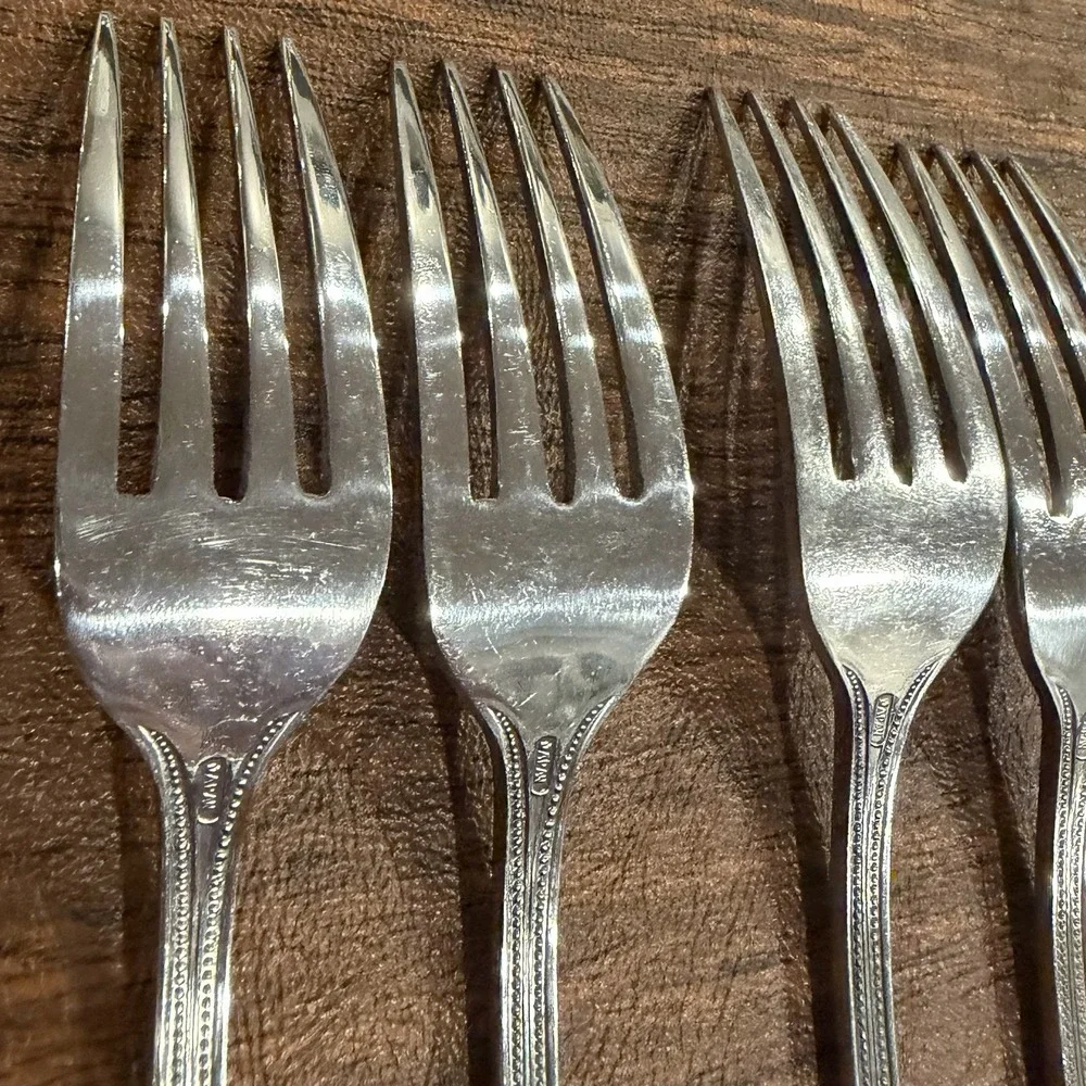 SALEM 1776 Stainless DINNER FORKS Beaded Edge Lot Of 4 Silverware Flatware